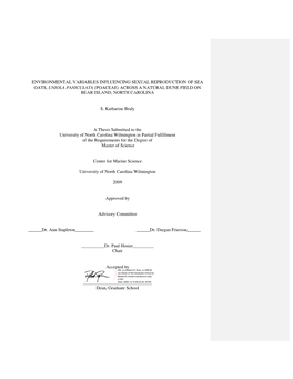 Environmental Variables Influencing Sexual Reproduction of Sea Oats, Uniola Paniculata (Poaceae) Across a Natural Dune Field on Bear Island, North Carolina