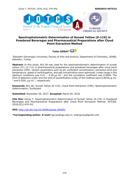 Spectrophotometric Determination of Sunset Yellow (E-110) in Powdered Beverages and Pharmaceutical Preparations After Cloud Point Extraction Method