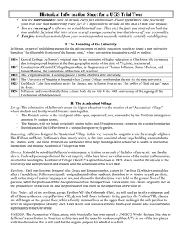 Historical Information Sheet for a UGS Trial Tour Ü You Are Not Required to Know Or Include Every Fact on This Sheet
