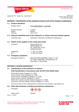 SAFETY DATA SHEET Revision Date 09/22/2021 Print Date 09/25/2021