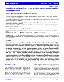 Quantitative Analysis of the Human Ovarian Carcinoma Mitochondrial Phosphoproteome