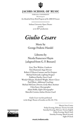 Giulio Cesare Music by George Frideric Handel