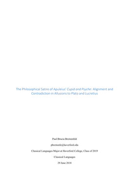 The Philosophical Satire of Apuleius' Cupid and Psyche: Alignment and Contradiction in Allusions to Plato and Lucretius