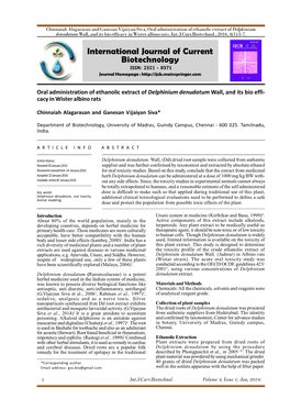 Oral Administration of Ethanolic Extract of Delphinium Denudatum Wall, and Its Bio Efficacy in Wister Albino Rats, Int.J.Curr.Biotechnol., 2016, 4(1):1-7