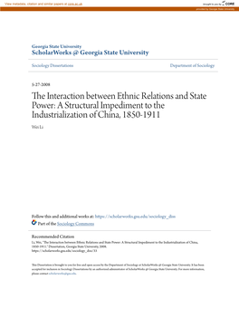 The Interaction Between Ethnic Relations and State Power: a Structural Impediment to the Industrialization of China, 1850-1911