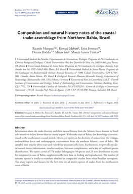 Composition and Natural History Notes of the Coastal Snake Assemblage from Northern Bahia, Brazil