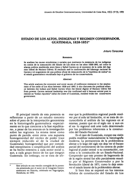 Estado De Los Altos, Indigenas Y Regimen Conservador. Guatemala, 1838-1851