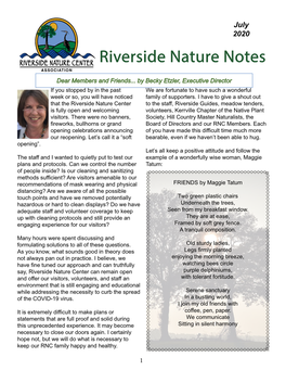 July 2020 Riverside Nature Notes