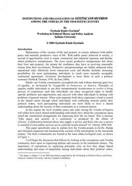 Introduction Maintenance of the Security of Life and Property in Society Enhances Both Public Peace and Mutually Productive Ways of Life