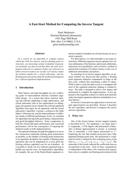 A Fast-Start Method for Computing the Inverse Tangent