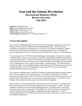 Iran and the Islamic Revolution International Relations 1802Q Brown University Fall 2018
