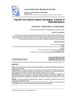 Payoffs from Neutral Option Strategies: a Study of USD-INR Market