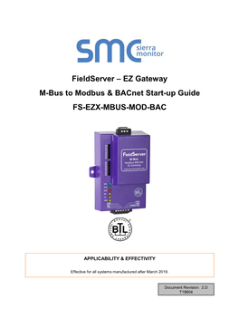 Fieldserver – EZ Gateway M-Bus to Modbus & Bacnet Start-Up Guide FS-EZX-MBUS-MOD-BAC