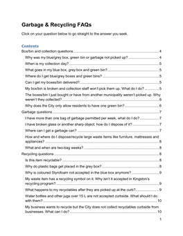 Garbage & Recycling Faqs