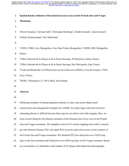 Spatial Density Estimates of Eurasian Lynx (Lynx Lynx) in the French Jura and Vosges
