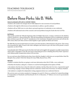 Before Rosa Parks: Ida B. Wells Goals (Language Arts and U.S