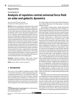 Analysis of Repulsive Central Universal Force Field on Solar and Galactic