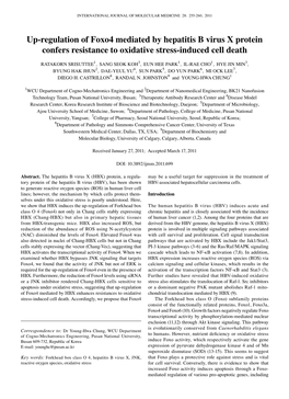 Up-Regulation of Foxo4 Mediated by Hepatitis B Virus X Protein Confers Resistance to Oxidative Stress-Induced Cell Death