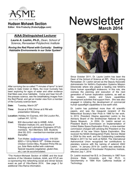 Newsletter Editor: Kris Frutschy (Frutschy@Ge.Com) March 2014