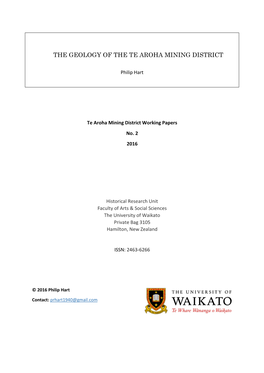 The Geology of the Te Aroha Mining District