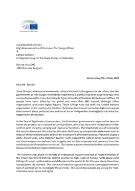 Josep Borrell Fontelles High Representative of the Union for Foreign Affairs & Eamon Gilmore EU Special Envoy for the Peace Process in Colombia