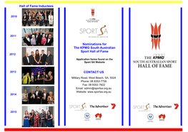 CONTACT US Nominations for the KPMG South Australian Sport Hall