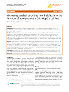 Microarray Analysis Provides New Insights Into the Function of Apolipoprotein O in Hepg2 Cell Line Chen-Lu Wu, Shui-Ping Zhao* and Bi-Lian Yu*