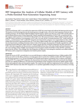 HIV Integration Site Analysis of Cellular Models of HIV Latency with a Probe-Enriched Next-Generation Sequencing Assay