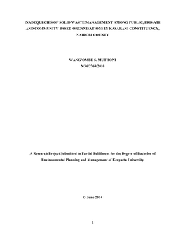 Inadequecies of Solid Waste Management Among Public, Private and Community Based Organisations in Kasarani Constituency, Nairobi County