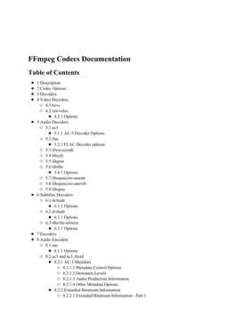 Ffmpeg Codecs Documentation Table of Contents