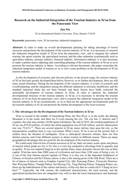 Research on the Industrial Integration of the Tourism Industry in Xi'an from the Panoramic View