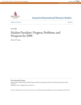 Madam President: Progress, Problems, and Prospects for 2008 Robert P