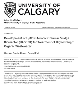 Development of Upflow Aerobic Granular Sludge Bioreactor (UAGSBR) for Treatment of High-Strength Organic Wastewater