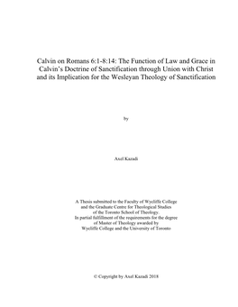 The Function of Law and Grace in Calvin's Doctrine of Sanctification