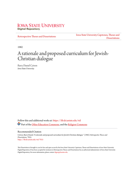 A Rationale and Proposed Curriculum for Jewish-Christian Dialogue 