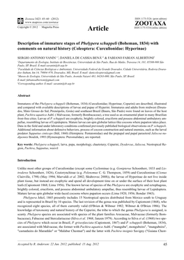 Description of Immature Stages of Phelypera Schuppeli (Boheman, 1834) with Comments on Natural History (Coleoptera: Curculionidae: Hyperinae)