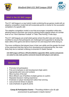 Wexford GAA U11 Skill League 2018 Info Sheet