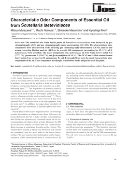 Characteristic Odor Components of Essential Oil from Scutellaria Laeteviolacea