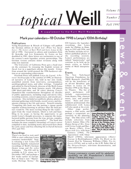 Topical Weill: News and Events