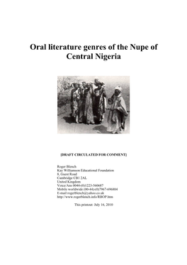 Oral Literature Genres of the Nupe of Central Nigeria