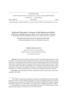 Regional Polyethnic Literature of the Belarusian-Polish- Ukrainian Border Region About Life and Creative Values*