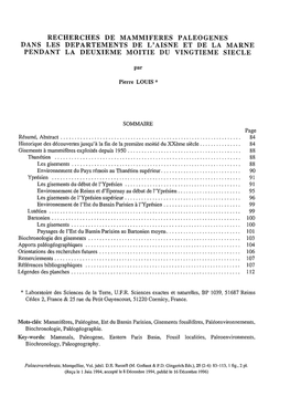 Recherches De Mammiferes Paleogenes Dans Les Departements De L'aisne Et De La Marne Pendant La Deuxieme Moitie Du Vingtieme Siecle