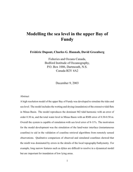 Modelling the Sea Level in the Upper Bay of Fundy