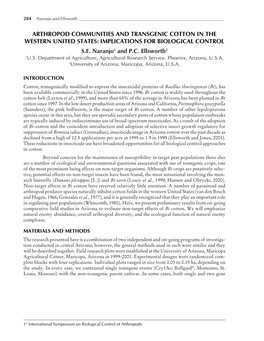 Arthropod Communities and Transgenic Cotton in the Western United States: Implications for Biological Control S.E