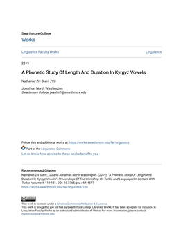 A Phonetic Study of Length and Duration in Kyrgyz Vowels