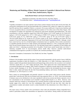 Monitoring and Modeling of Heavy Metals Contents in Vegetables Collected from Markets in Imo State, South-Eastern, Nigeria