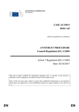 CASE AT.39813 Baltic Rail ANTITRUST PROCEDURE Council