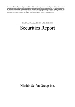 Securities Report 163Rd Fiscal Term (April 1, 2006 to March 31, 2007)