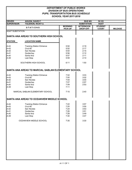 Department of Public Works Division of Bus Operations Pupil Transportation Bus Schedule School Year 2017-2018