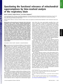 Questioning the Functional Relevance of Mitochondrial Supercomplexes by Time-Resolved Analysis of the Respiratory Chain